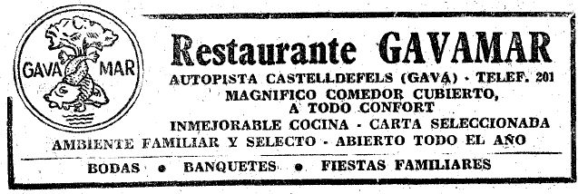 Anunci del Restaurant Gavamar de Gav� Mar publicat al diari LA VANGUARDIA (4 de Gener de 1958)
